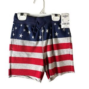 OshKosh B'gosh Toddler Boys 3T American Flag Stars Stripes Pull On Shorts NWT